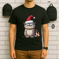 Grumpy Christmas Cat Santa Hat T-Shirt