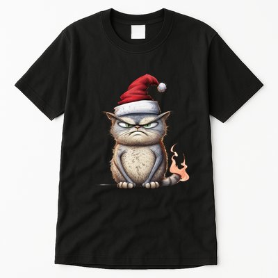 Grumpy Christmas Cat Santa Hat Tall T-Shirt