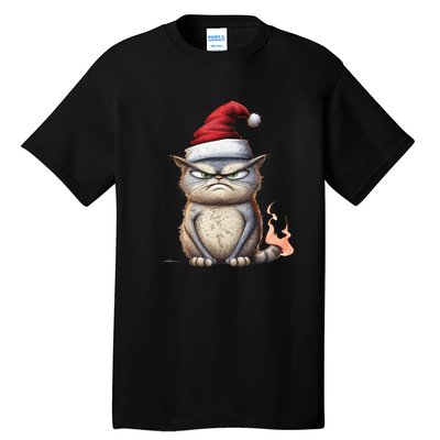 Grumpy Christmas Cat Santa Hat Tall T-Shirt