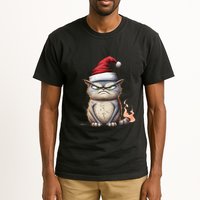 Grumpy Christmas Cat Santa Hat Tall T-Shirt