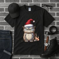 Grumpy Christmas Cat Santa Hat Tall T-Shirt