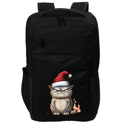 Grumpy Christmas Cat Santa Hat Impact Tech Backpack
