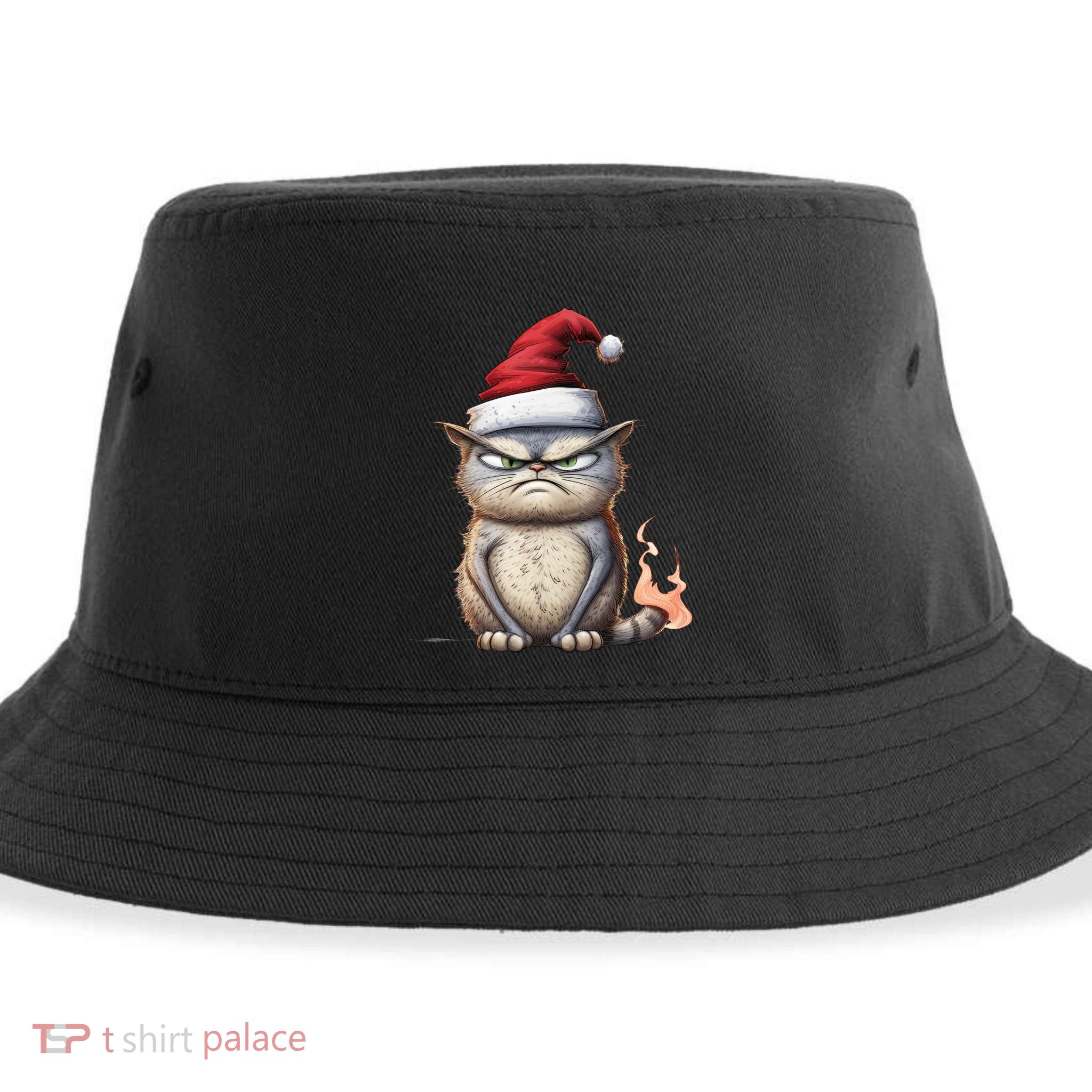 Grumpy Christmas Cat Santa Hat Sustainable Bucket Hat