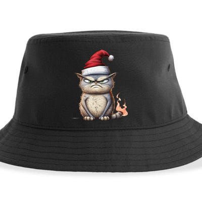 Grumpy Christmas Cat Santa Hat Sustainable Bucket Hat