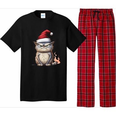 Grumpy Christmas Cat Santa Hat Pajama Set