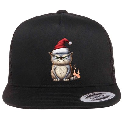 Grumpy Christmas Cat Santa Hat Flatbill Hat