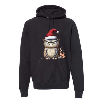 Grumpy Christmas Cat Santa Hat Premium Hoodie