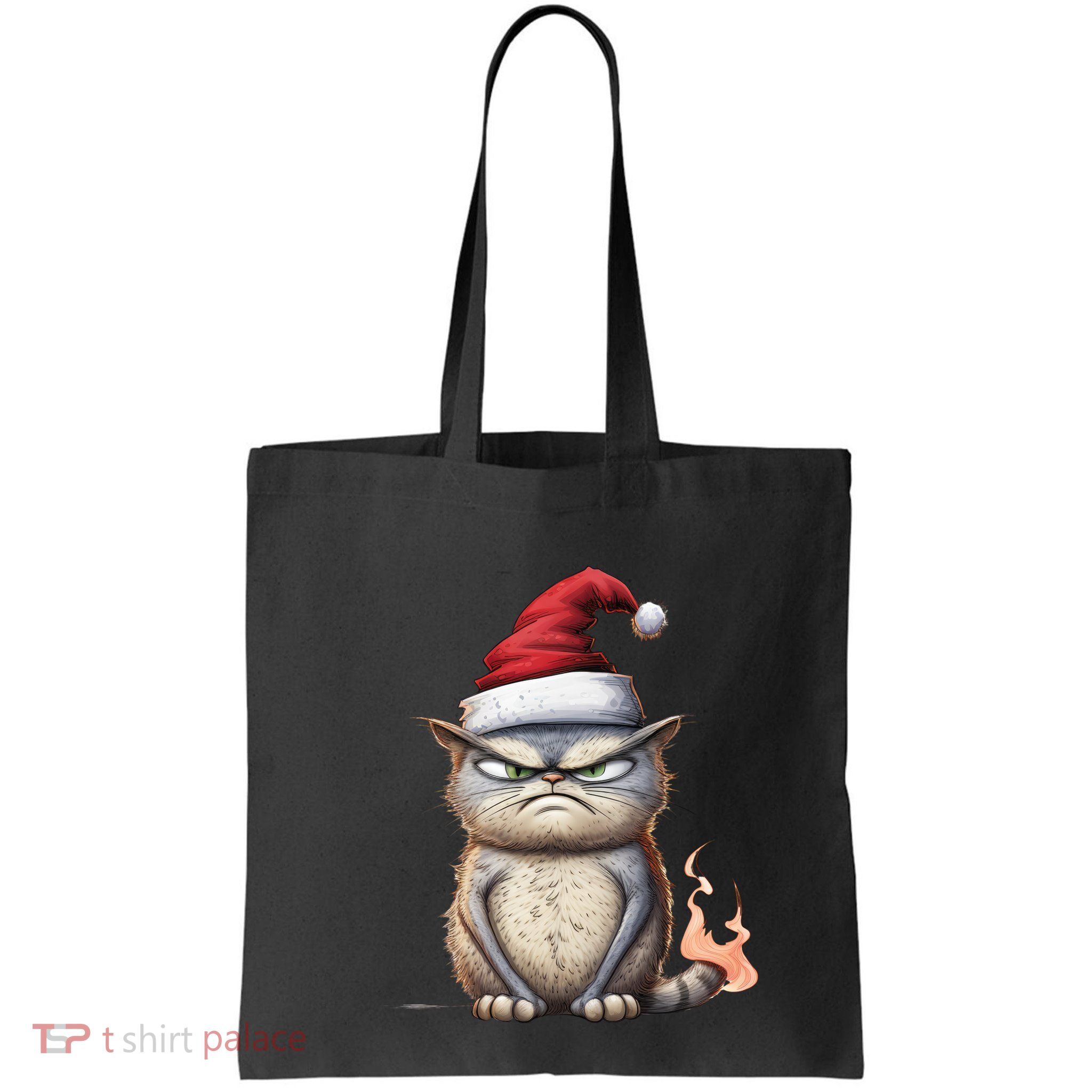 Grumpy Christmas Cat Santa Hat Bag