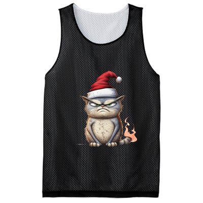 Grumpy Christmas Cat Santa Hat Mesh Reversible Basketball Jersey Tank