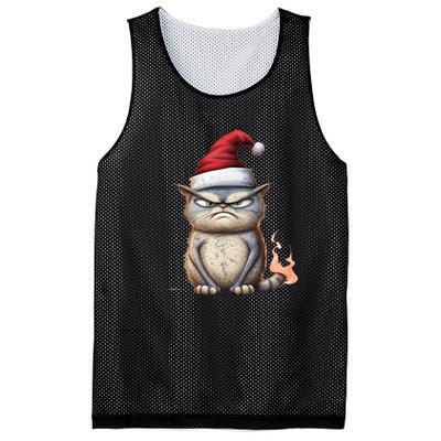 Grumpy Christmas Cat Santa Hat Mesh Reversible Basketball Jersey Tank