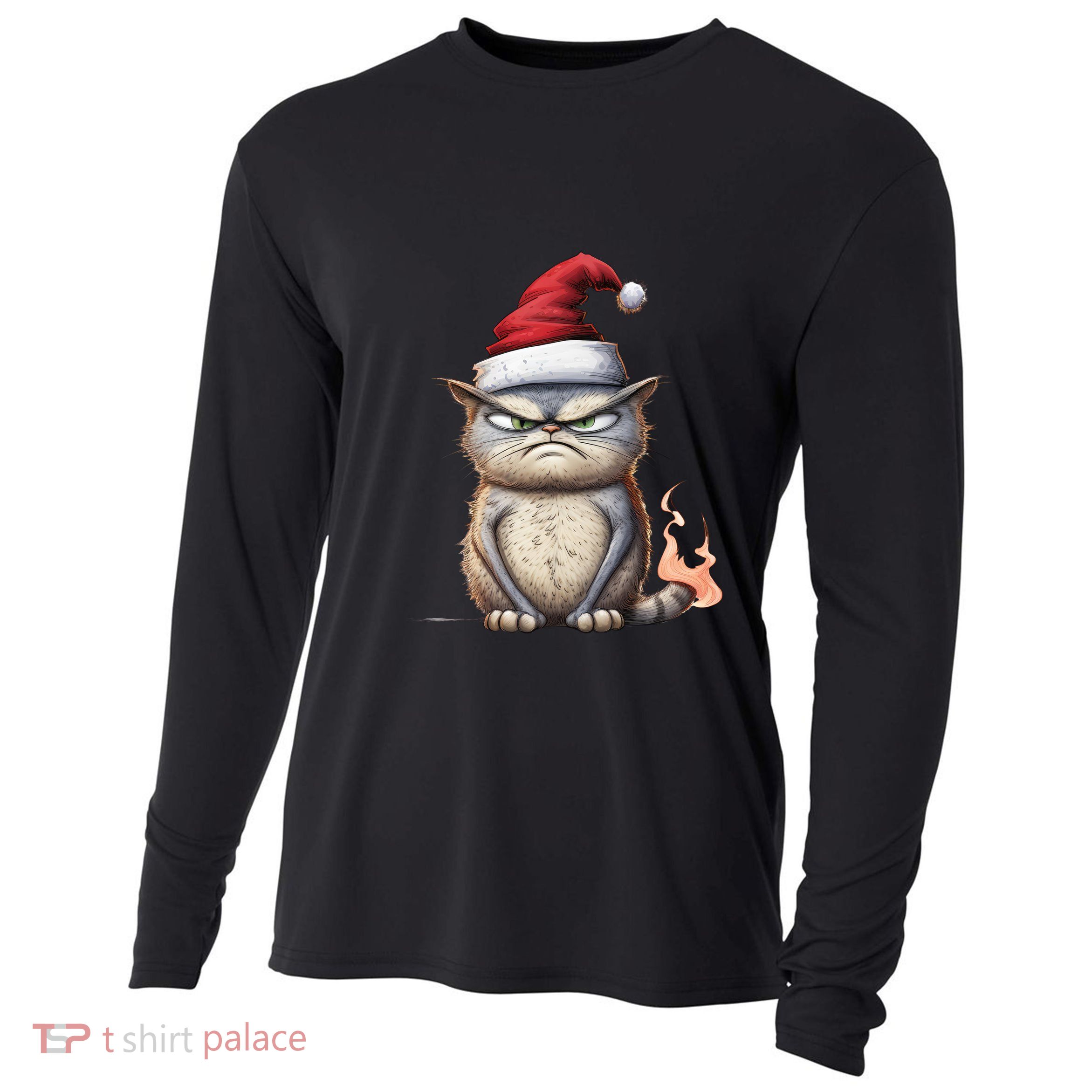 Grumpy Christmas Cat Santa Hat Cooling Performance Long Sleeve Crew