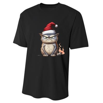 Grumpy Christmas Cat Santa Hat Performance Sprint T-Shirt