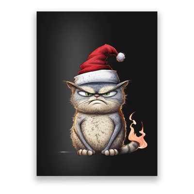 Grumpy Christmas Cat Santa Hat Poster