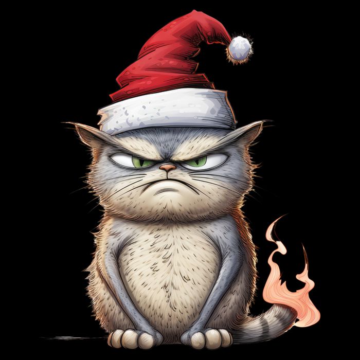 Grumpy Christmas Cat Santa Hat Poster