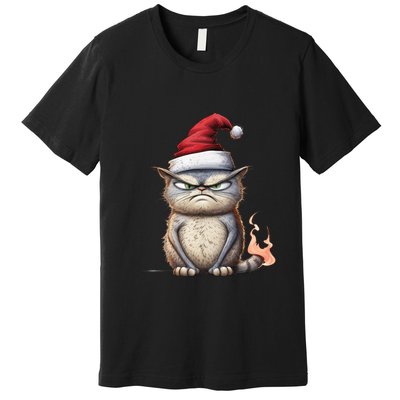 Grumpy Christmas Cat Santa Hat Premium T-Shirt