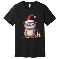 Grumpy Christmas Cat Santa Hat Premium T-Shirt