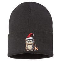 Grumpy Christmas Cat Santa Hat Sustainable Knit Beanie