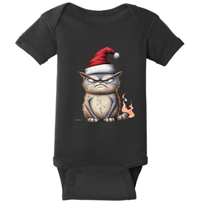 Grumpy Christmas Cat Santa Hat Baby Bodysuit