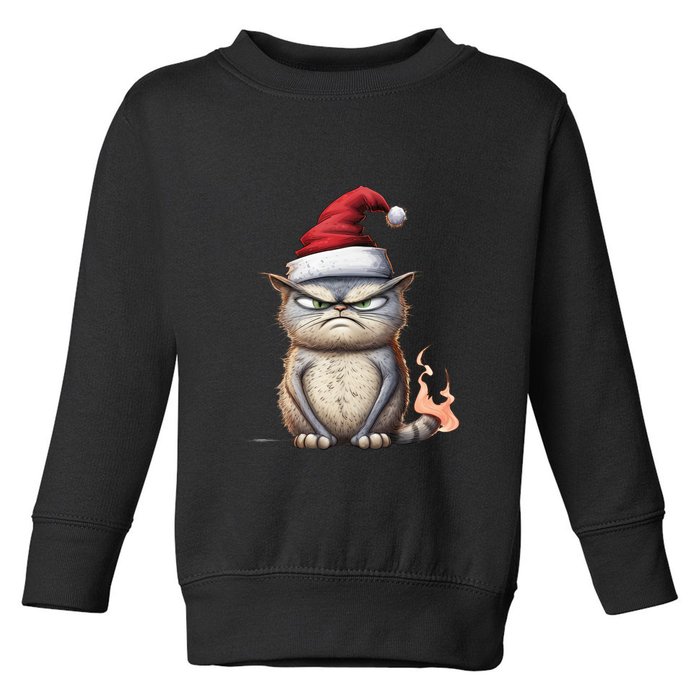 Grumpy Christmas Cat Santa Hat Toddler Sweatshirt