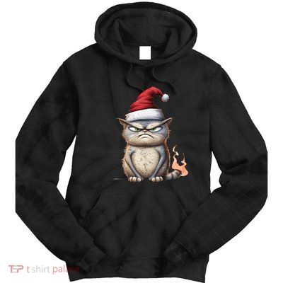 Grumpy Christmas Cat Santa Hat Tie Dye Hoodie