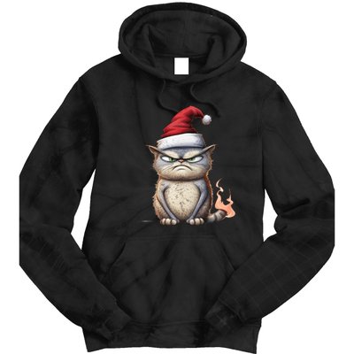 Grumpy Christmas Cat Santa Hat Tie Dye Hoodie