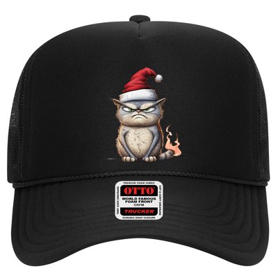 Grumpy Christmas Cat Santa Hat Trucker Hat