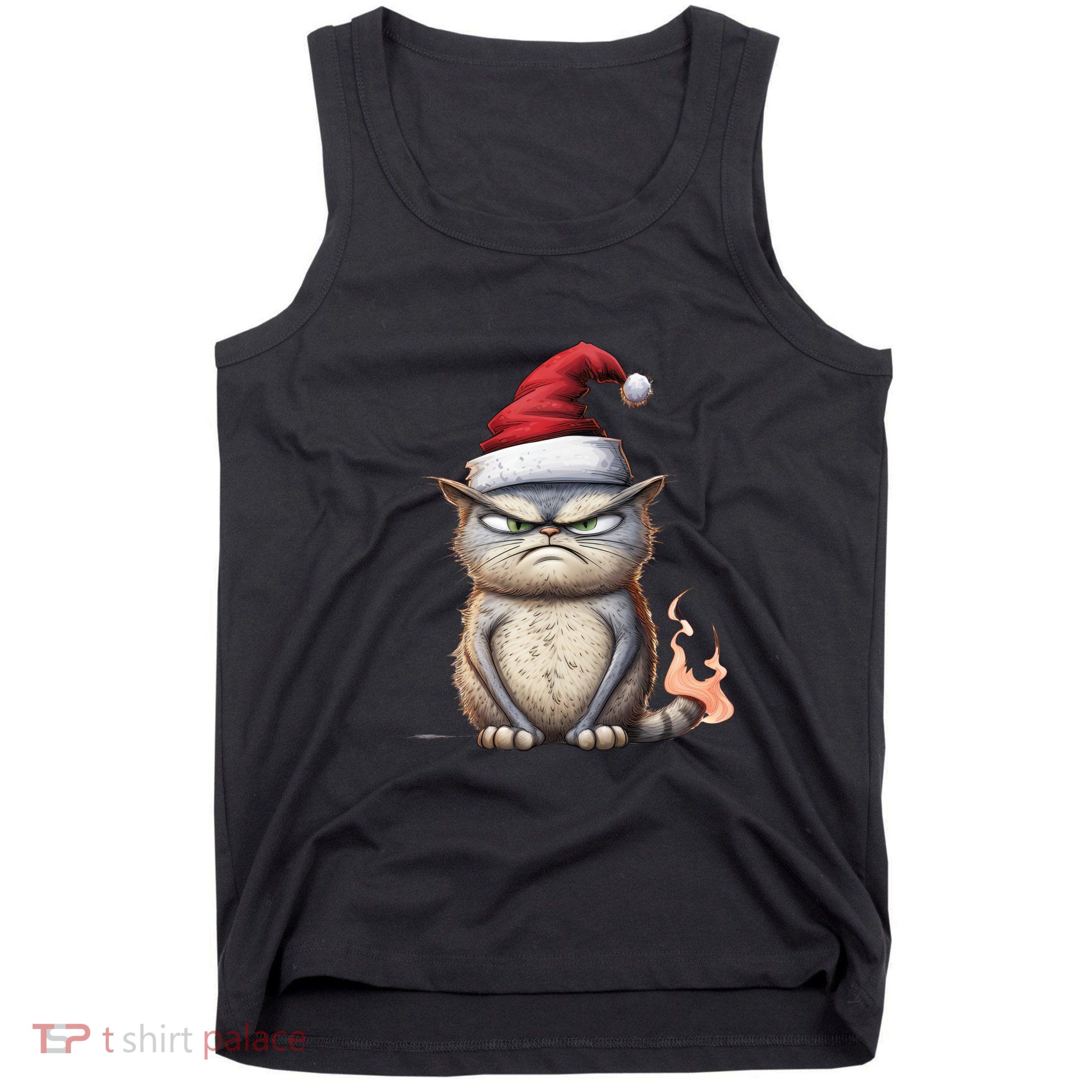 Grumpy Christmas Cat Santa Hat Tank Top