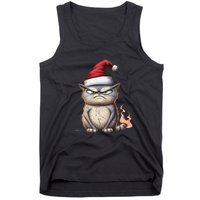 Grumpy Christmas Cat Santa Hat Tank Top