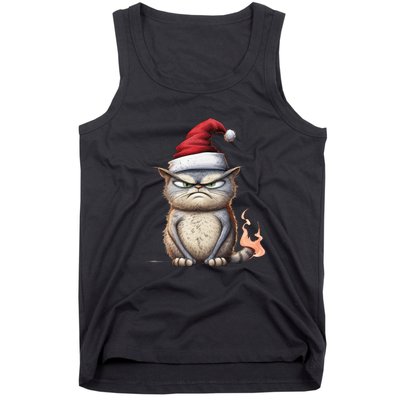 Grumpy Christmas Cat Santa Hat Tank Top