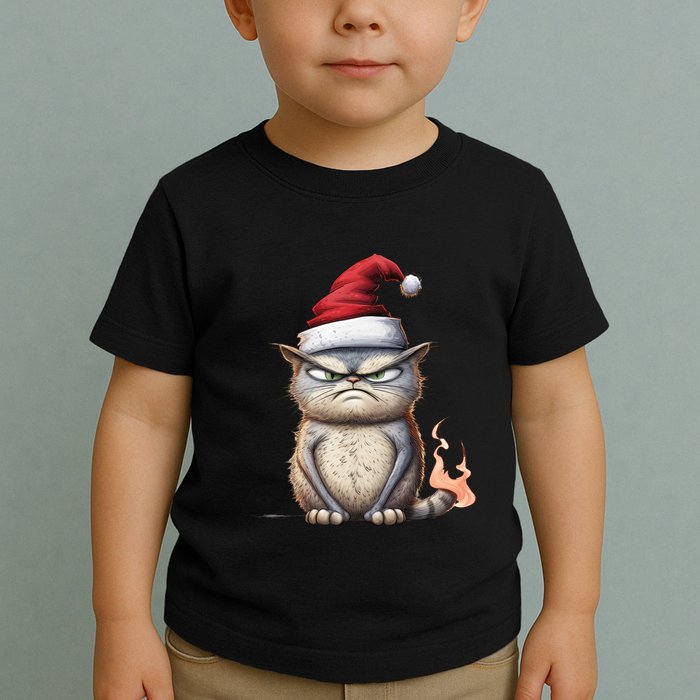 Grumpy Christmas Cat Santa Hat Toddler T-Shirt