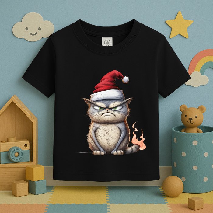 Grumpy Christmas Cat Santa Hat Toddler T-Shirt