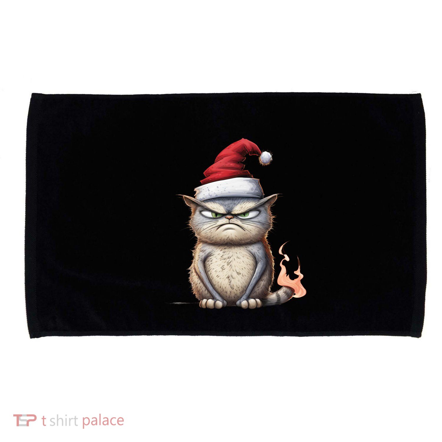 Grumpy Christmas Cat Santa Hat Microfiber Hand Towel