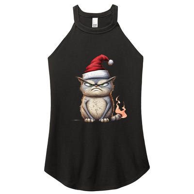Grumpy Christmas Cat Santa Hat Women's Perfect Tri Rocker Tank