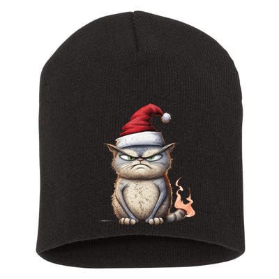 Grumpy Christmas Cat Santa Hat Short Acrylic Beanie