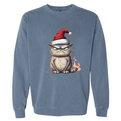 Grumpy Christmas Cat Santa Hat Garment-Dyed Sweatshirt