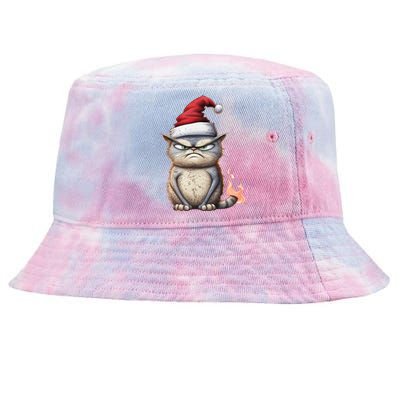 Grumpy Christmas Cat Santa Hat Tie-Dyed Bucket Hat