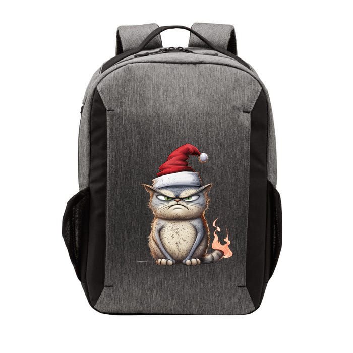 Grumpy Christmas Cat Santa Hat Vector Backpack