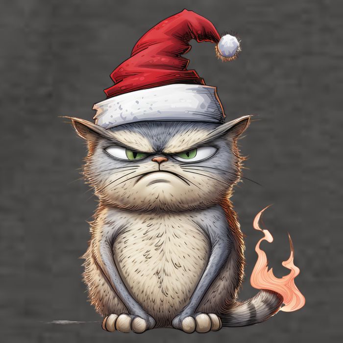 Grumpy Christmas Cat Santa Hat Vector Backpack