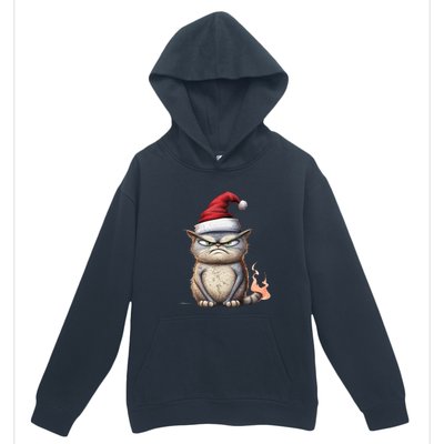 Grumpy Christmas Cat Santa Hat Urban Pullover Hoodie