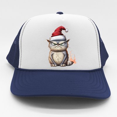 Grumpy Christmas Cat Santa Hat Trucker Hat