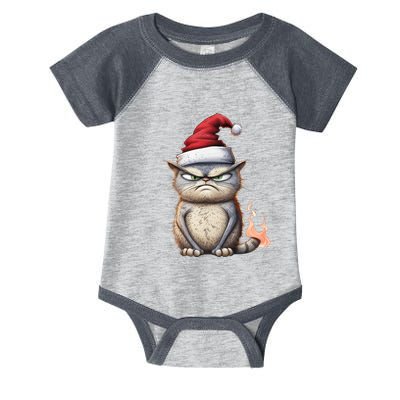 Grumpy Christmas Cat Santa Hat Infant Baby Jersey Bodysuit