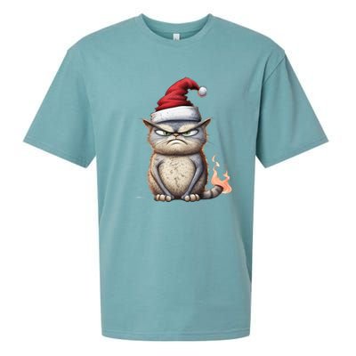 Grumpy Christmas Cat Santa Hat Sueded Cloud Jersey T-Shirt