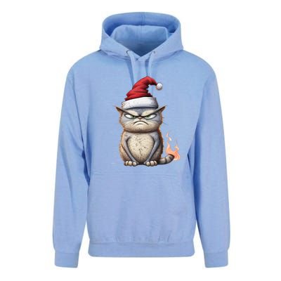 Grumpy Christmas Cat Santa Hat Unisex Surf Hoodie