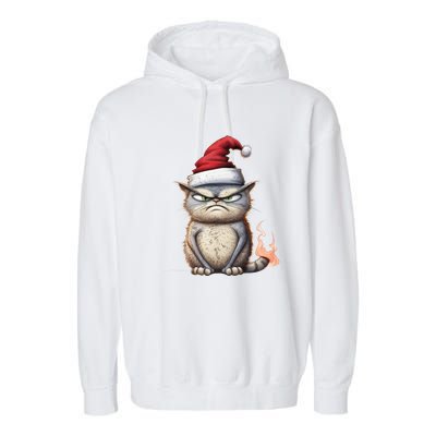 Grumpy Christmas Cat Santa Hat Garment-Dyed Fleece Hoodie