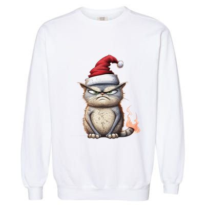 Grumpy Christmas Cat Santa Hat Garment-Dyed Sweatshirt
