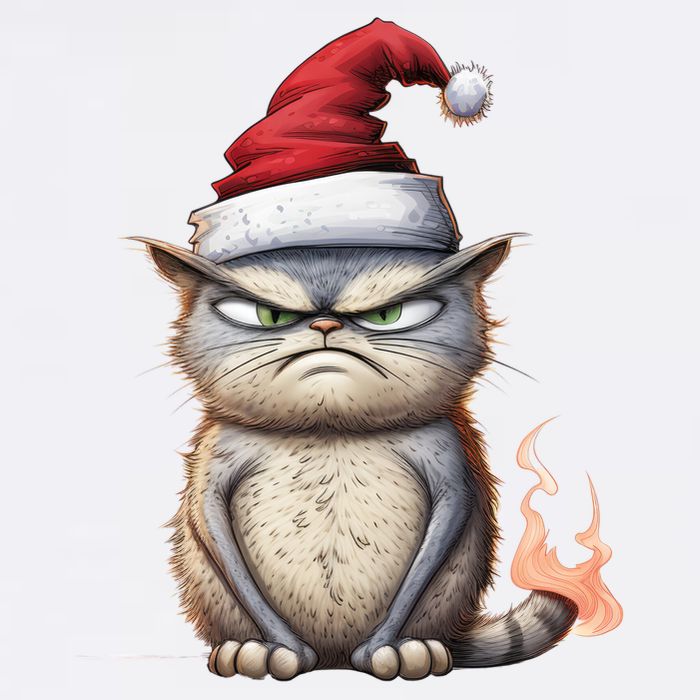 Grumpy Christmas Cat Santa Hat Garment-Dyed Sweatshirt