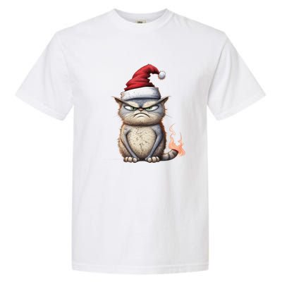 Grumpy Christmas Cat Santa Hat Garment-Dyed Heavyweight T-Shirt