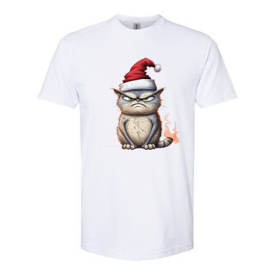 Grumpy Christmas Cat Santa Hat Softstyle® CVC T-Shirt