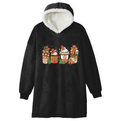 Gingerbread Cookie Christmas Coffee Cups Latte Drink Outfit Hooded Wearable Blanket