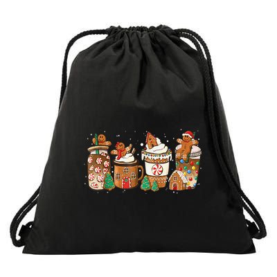 Gingerbread Cookie Christmas Coffee Cups Latte Drink Outfit Drawstring Bag